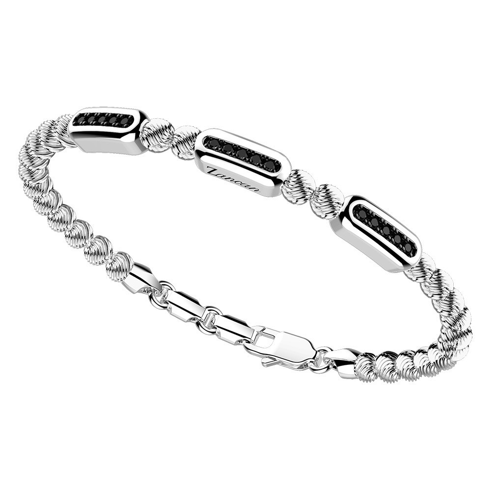 Zancan Bracciale Zancan in argento a sfere con targhe e pietre nere