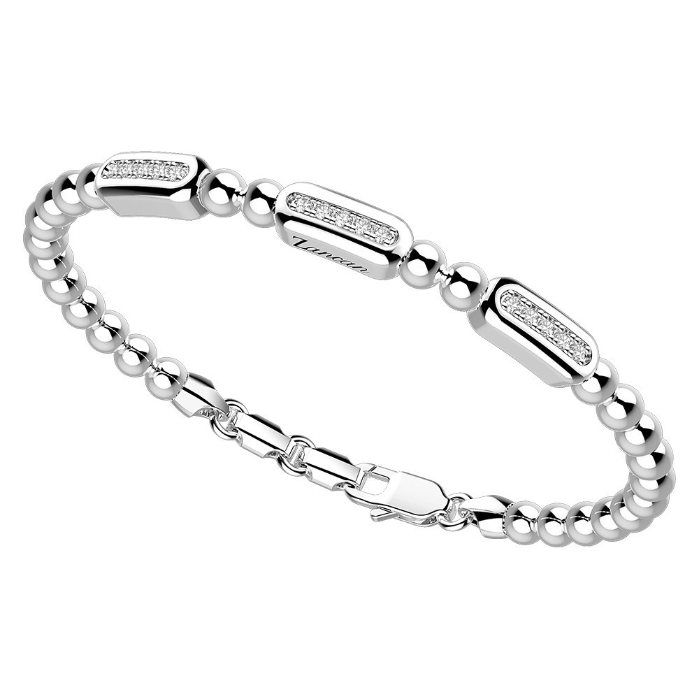 Zancan Bracciale Zancan in argento a sfere con targhe e pietre bianche