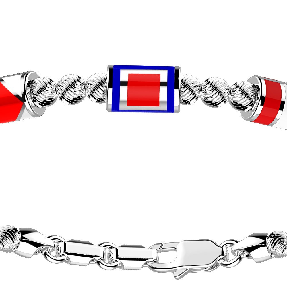 Zancan Bracciale Zancan In Argento A Sfere Con Tre Bandiere Nautiche
