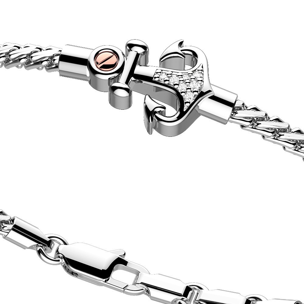 Zancan Bracciale Zancan In Argento Con Ancora E Pietre Bianche