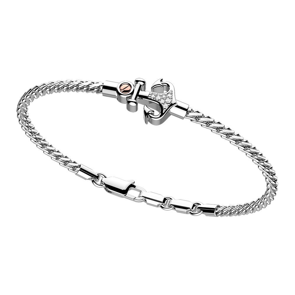 Zancan Bracciale Zancan in argento con ancora e pietre bianche