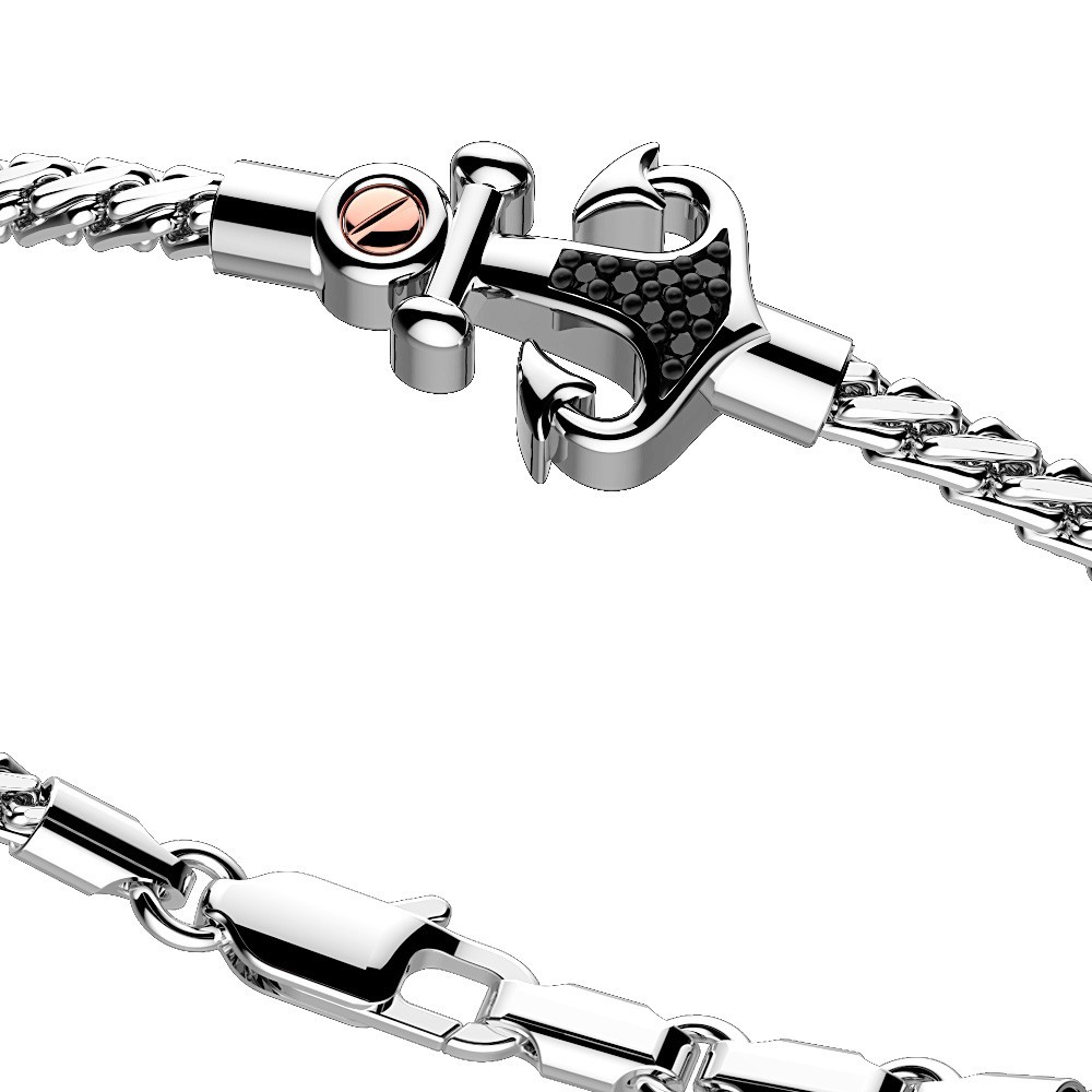 Zancan Bracciale Zancan In Argento Con Ancora E Pietre Nere