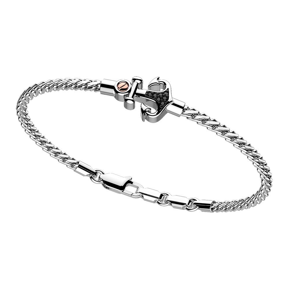 Zancan Bracciale Zancan in argento con ancora e pietre nere