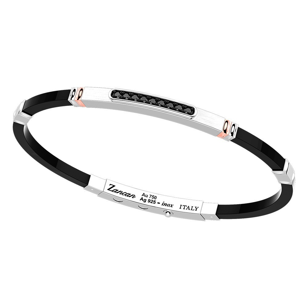 Zancan Bracciale Zancan in argento con inserti in oro 18k pietre e silicone