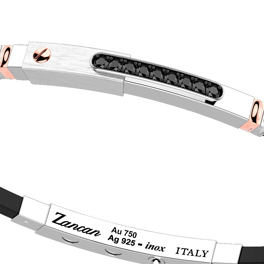 Zancan Bracciale Zancan In Argento Con Inserti In Oro 18k Pietre E Silicone