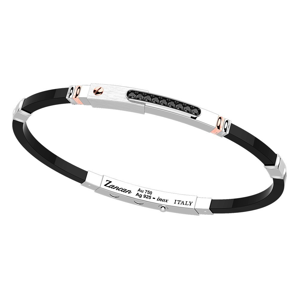 Zancan Bracciale Zancan in argento con inserti in oro 18k pietre e silicone