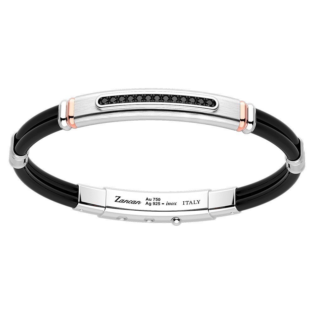 Zancan Bracciale Zancan in argento con inserti in oro 18k pietre e silicone