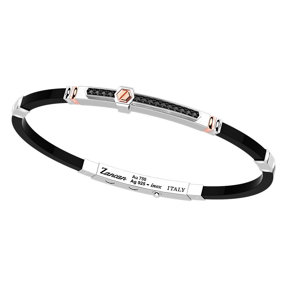 Zancan Bracciale Zancan in argento con inserti in oro 18k pietre e silicone