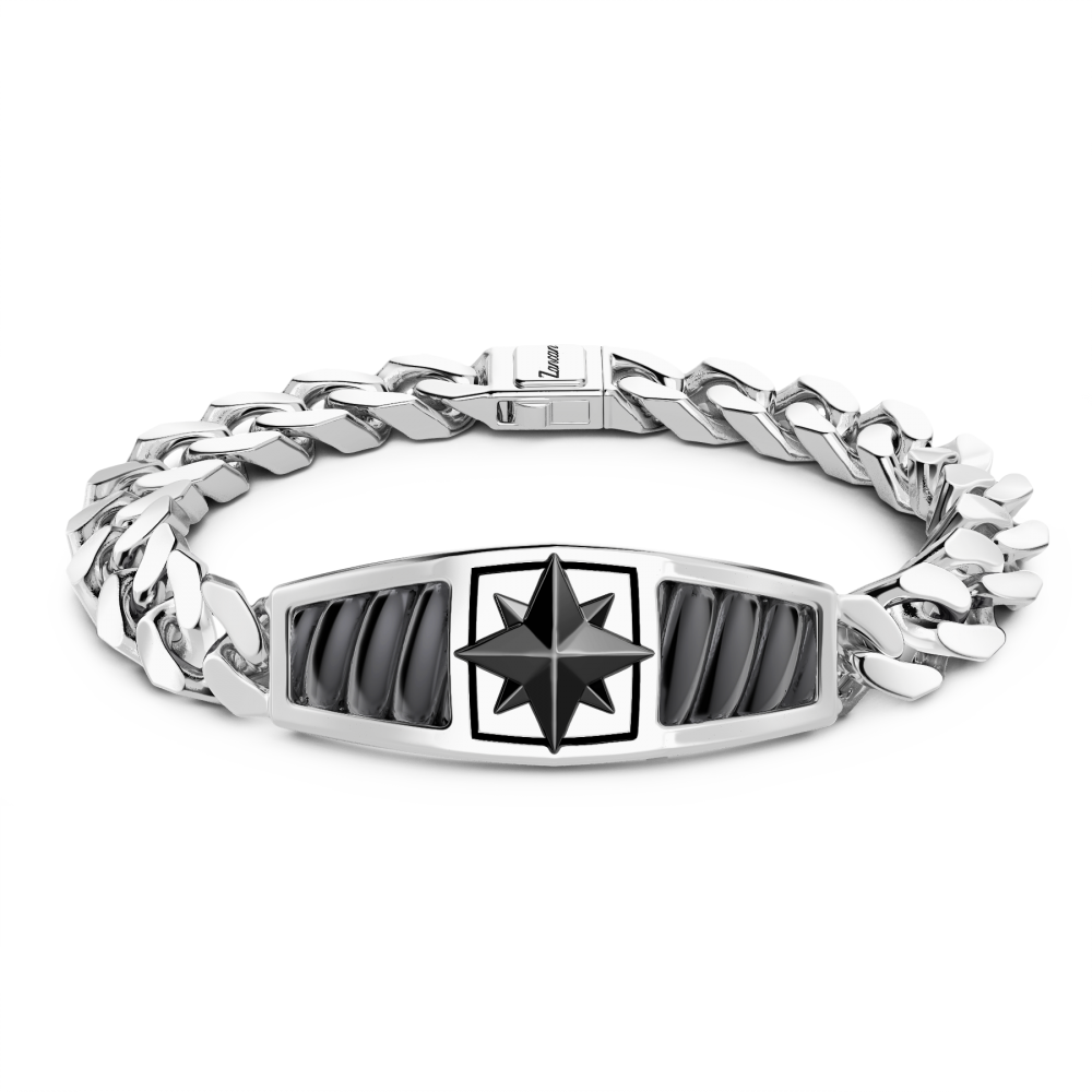 Zancan Bracciale Zancan in argento con maglia grumette e targa con rosa dei venti in ceramica