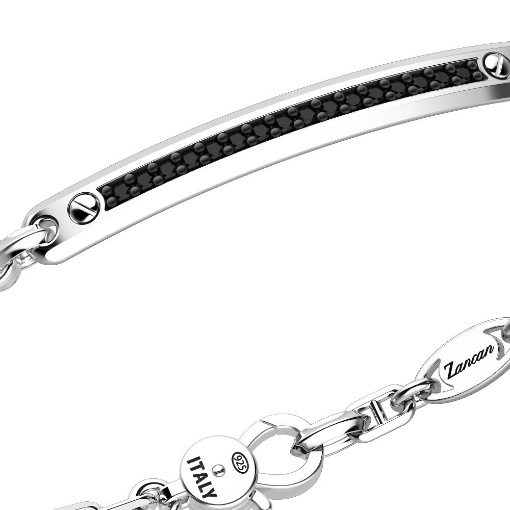 Zancan Bracciale Zancan In Argento Con Targa Ancore E Pietre Nere