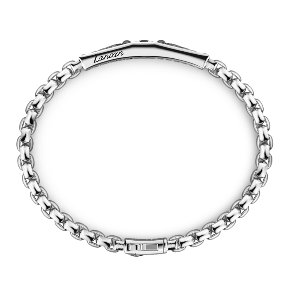 Zancan Bracciale Zancan In Argento Con Targa E Pietra Nera