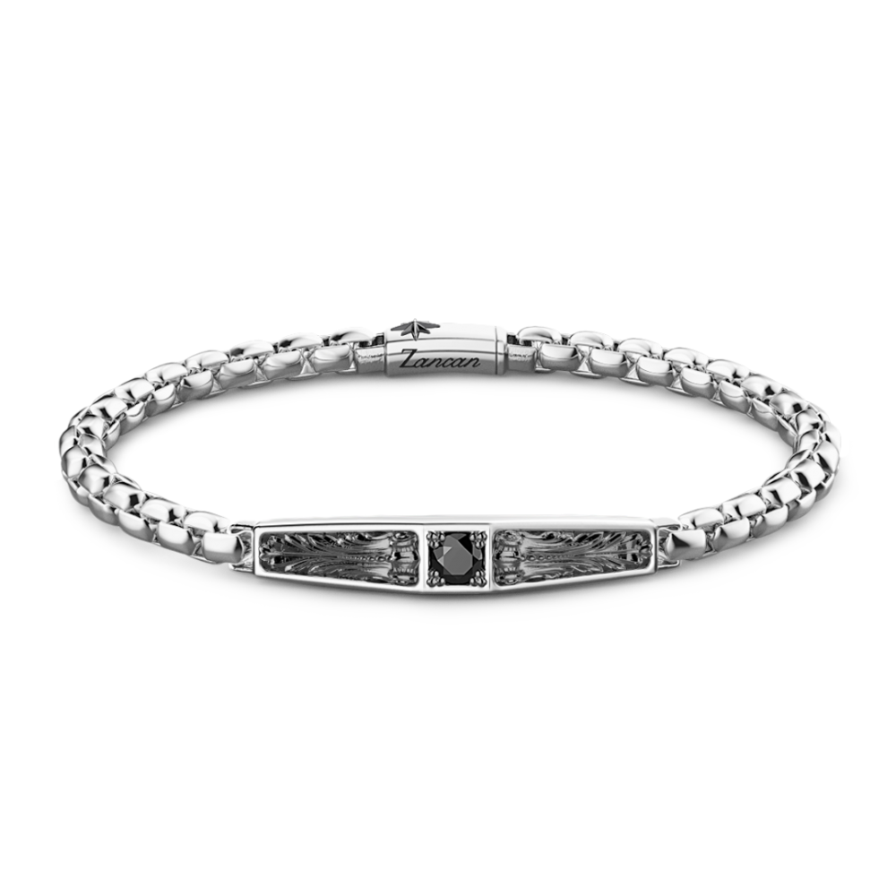 Zancan Bracciale Zancan in argento con targa e pietra nera