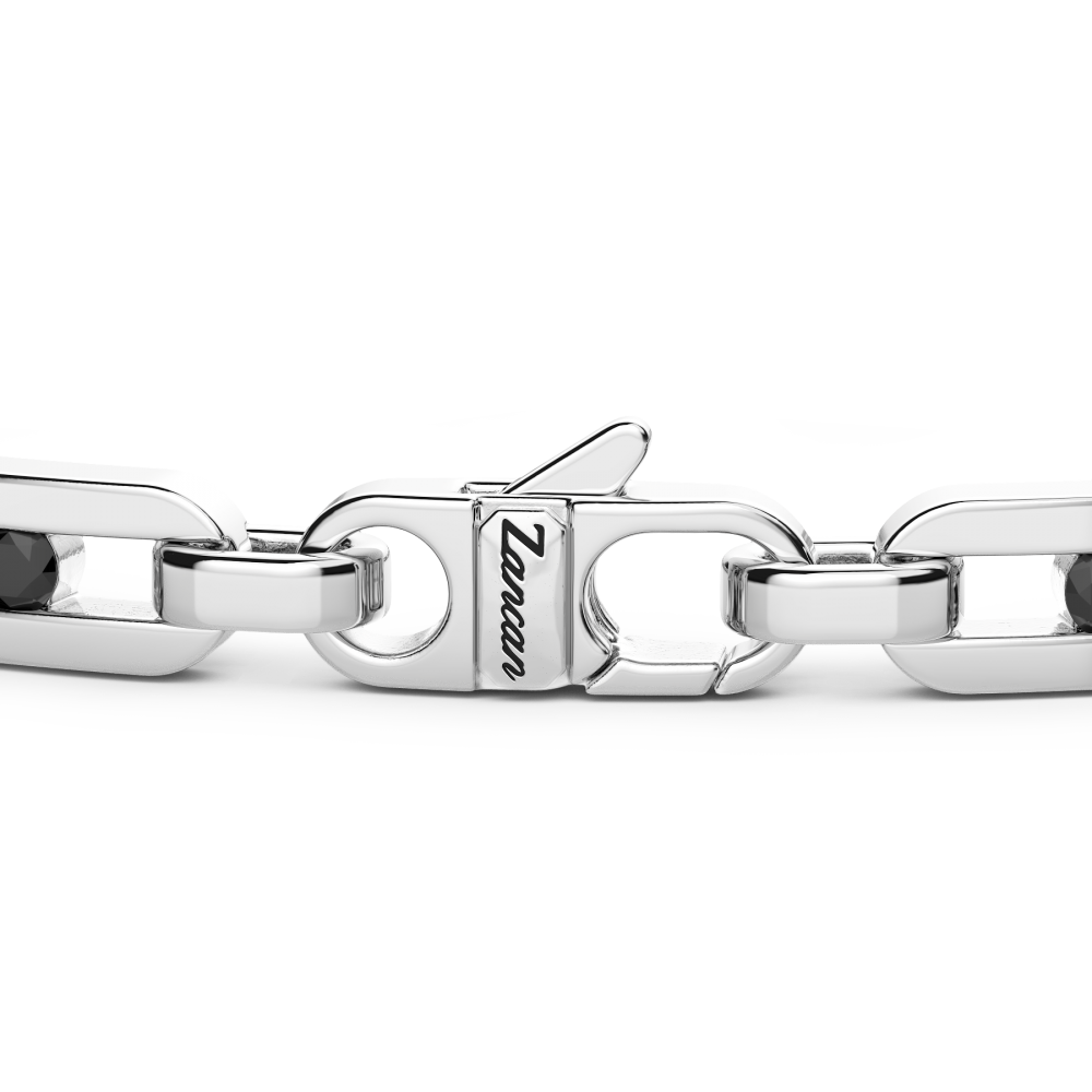 Zancan Bracciale Zancan In Argento Con Targa E Pietre Nere
