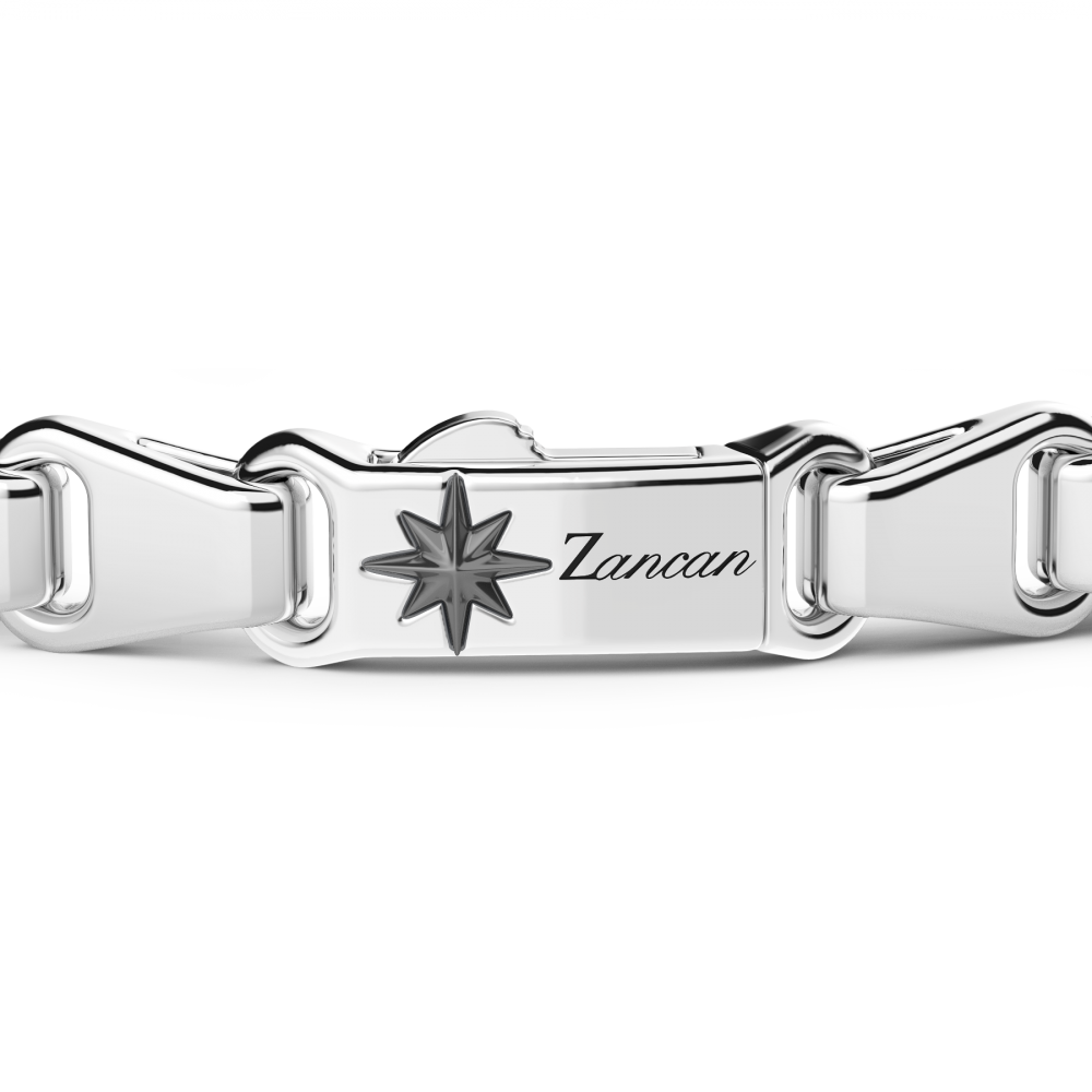 Zancan Bracciale Zancan In Argento Con Targa E Pietre Nere