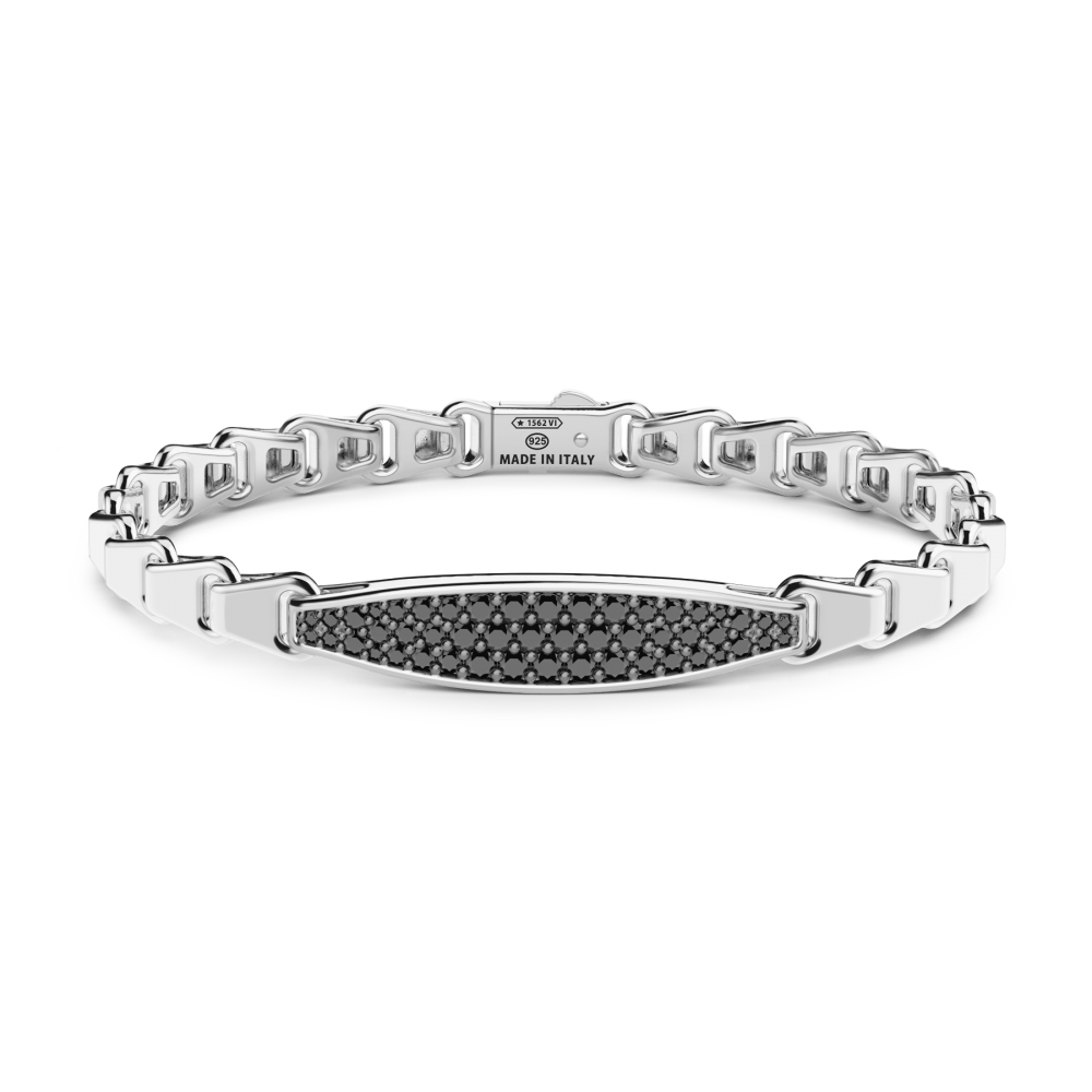 Zancan Bracciale Zancan in argento con targa e pietre nere