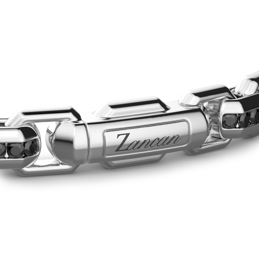 Zancan Bracciale Zancan In Argento Con Targa E Pietre Nere