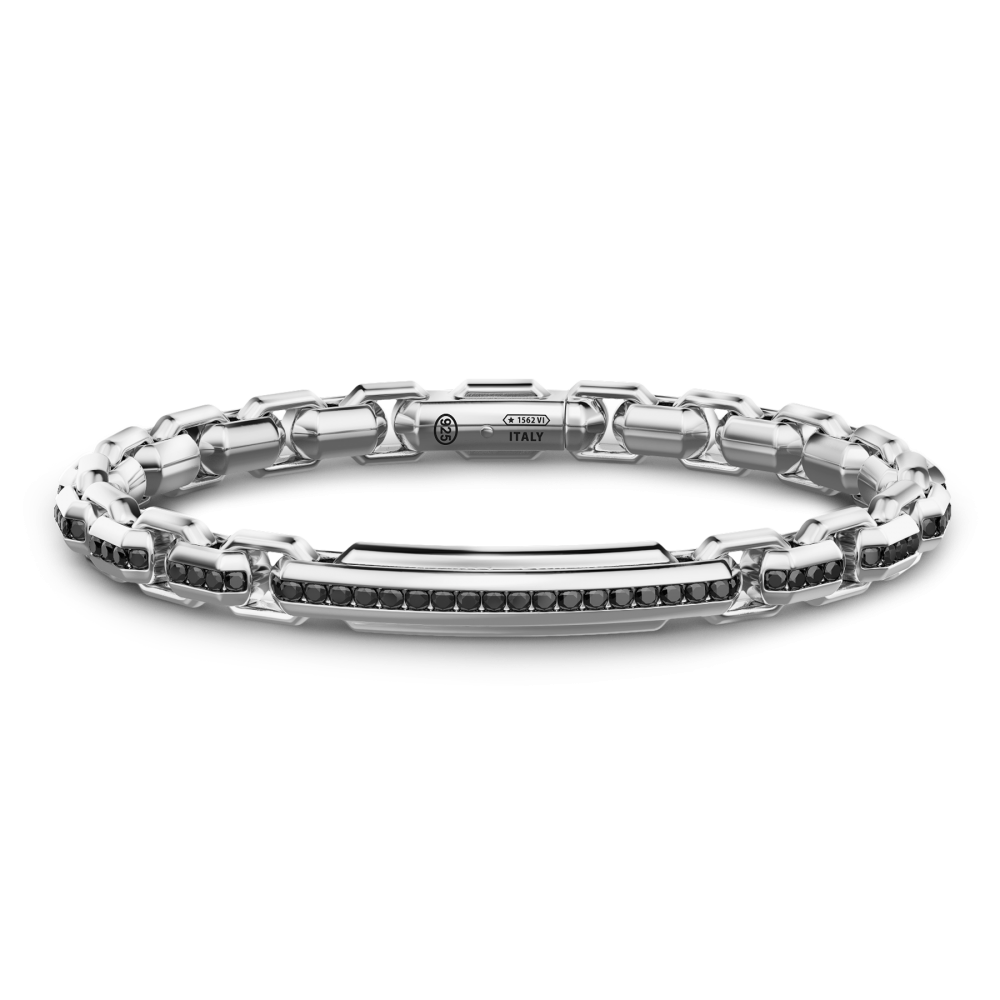 Zancan Bracciale Zancan in argento con targa e pietre nere