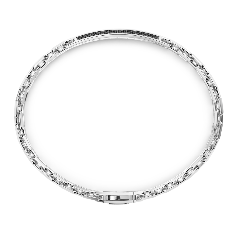 Zancan Bracciale Zancan In Argento Con Targa E Pietre Nere