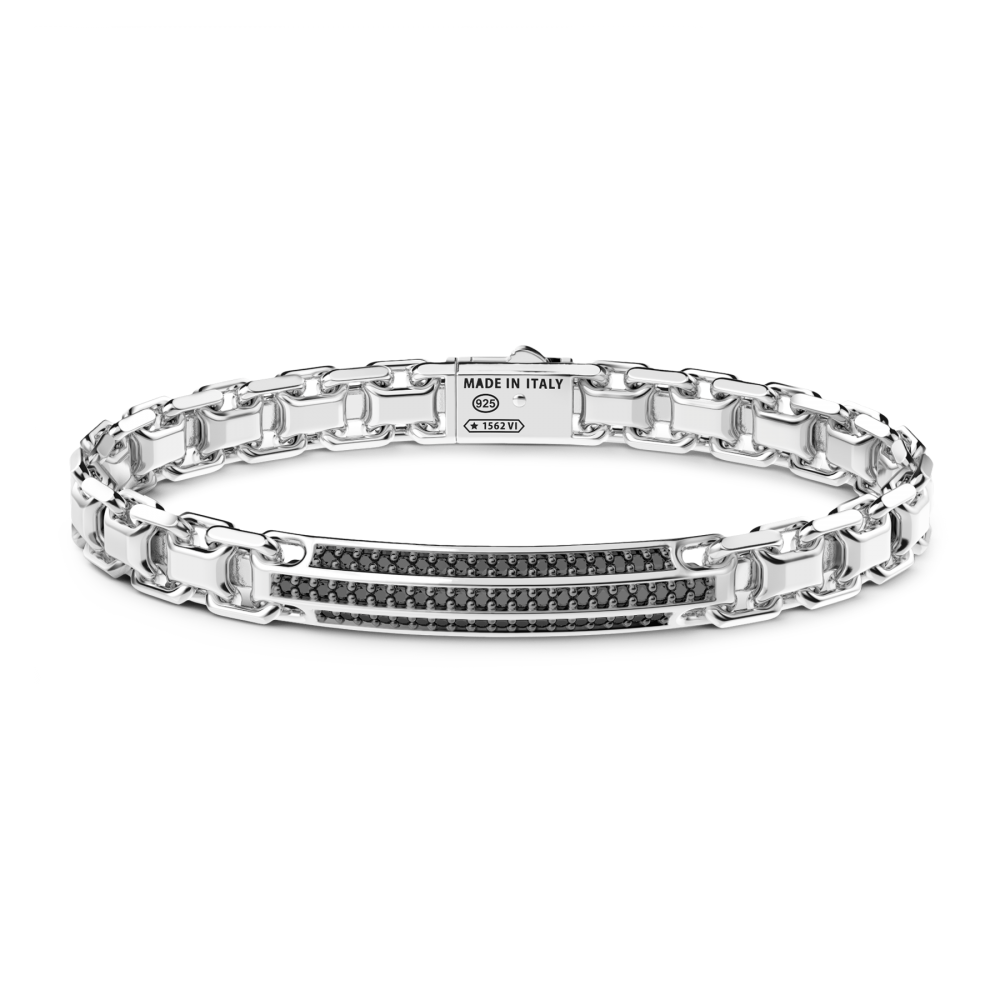 Zancan Bracciale Zancan in argento con targa e pietre nere