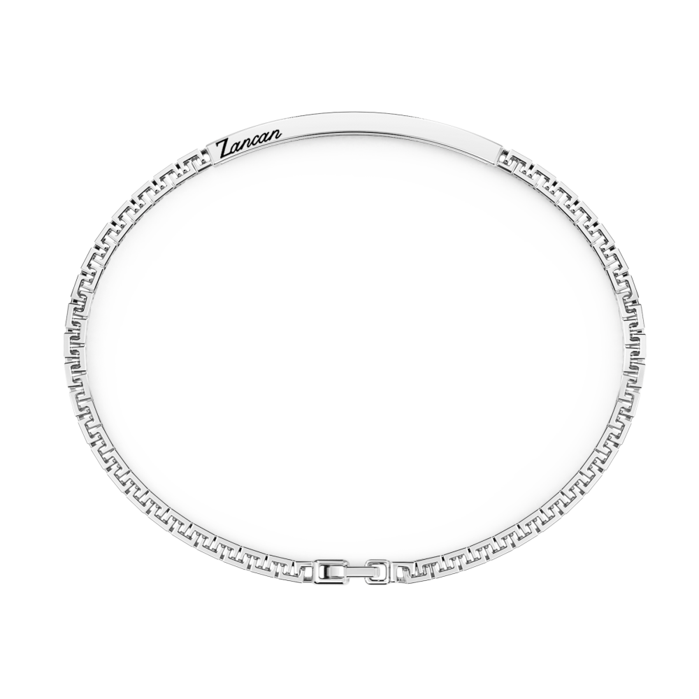 Zancan Bracciale Zancan In Argento Con Targa E Pietre Nere