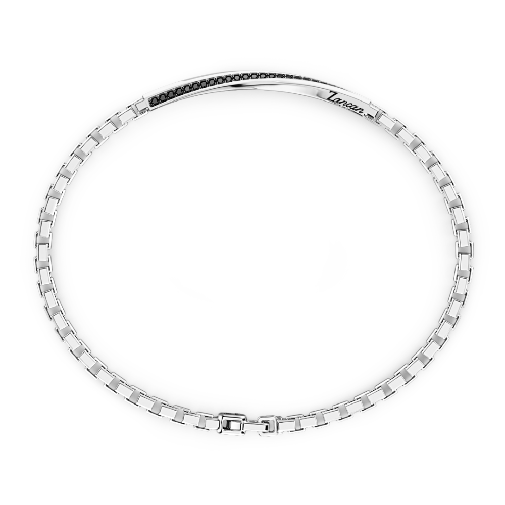 Zancan Bracciale Zancan In Argento Con Targa E Pietre Nere