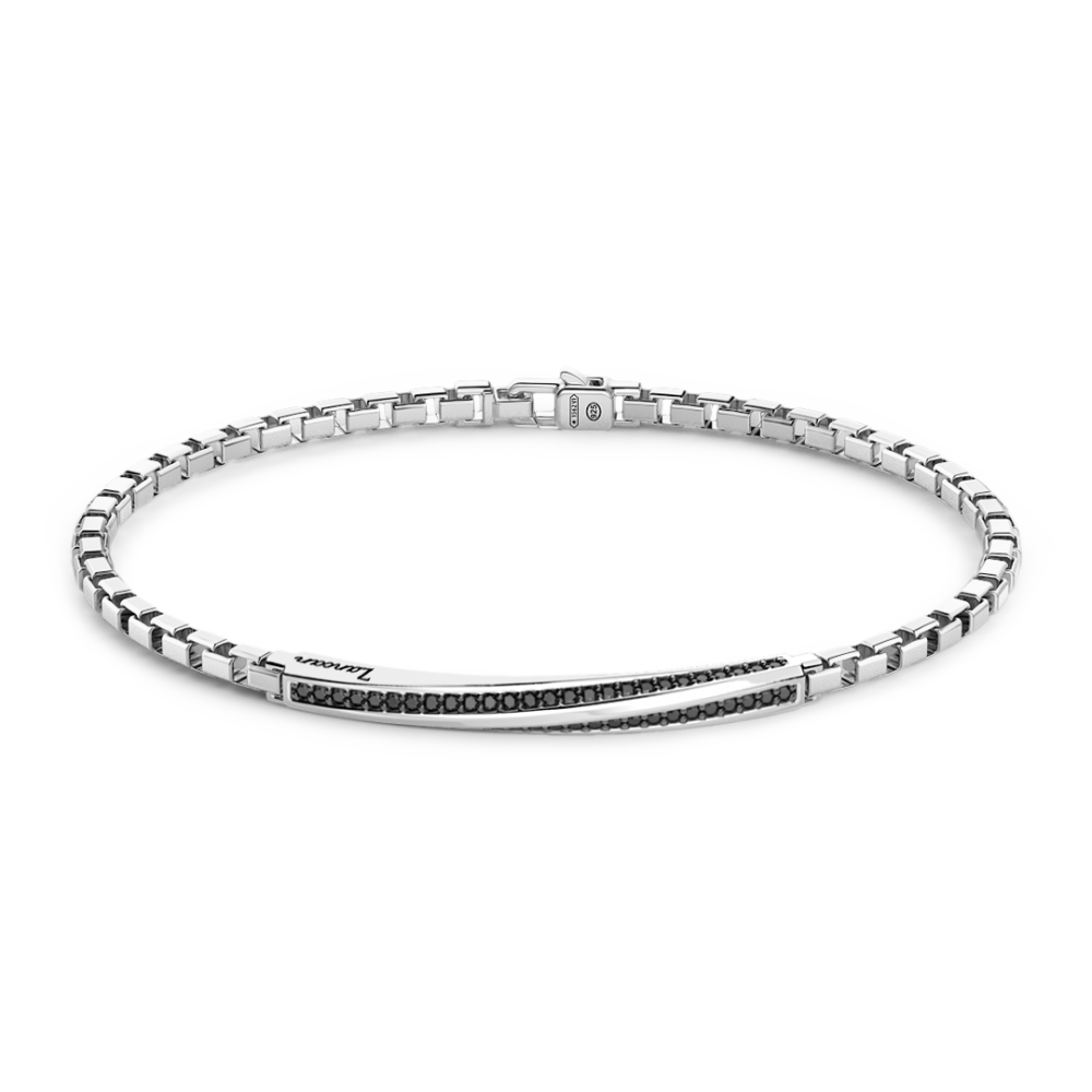 Zancan Bracciale Zancan in argento con targa e pietre nere