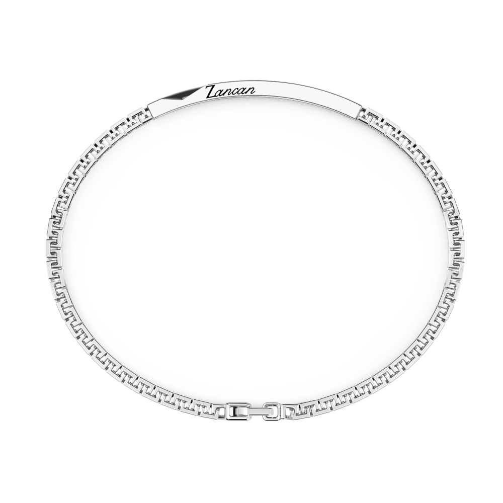 Zancan Bracciale Zancan In Argento Con Targa E Pietre Nere