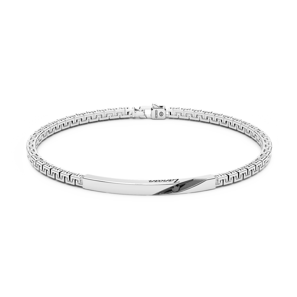 Zancan Bracciale Zancan in argento con targa e pietre nere