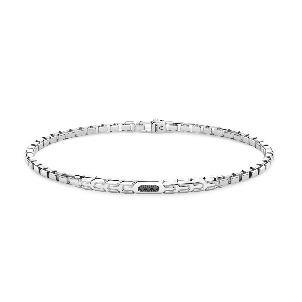 Zancan Bracciale Zancan in argento con targa e pietre nere