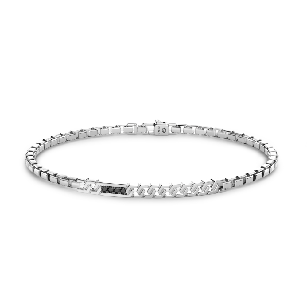 Zancan Bracciale Zancan in argento con targa e pietre nere