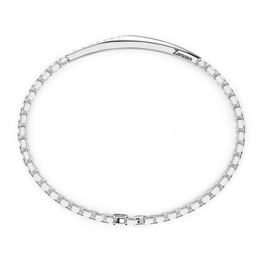 Zancan Bracciale Zancan In Argento Con Targa E Pietre Nere