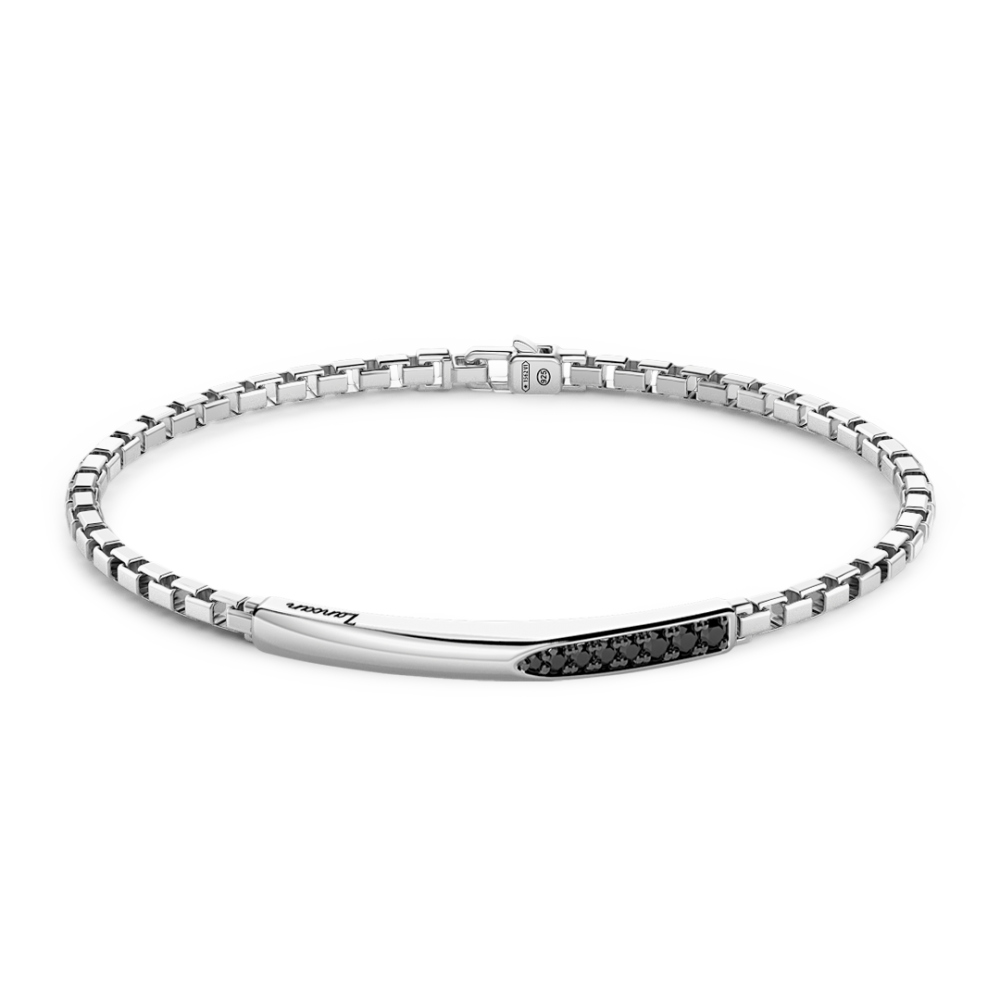 Zancan Bracciale Zancan in argento con targa e pietre nere