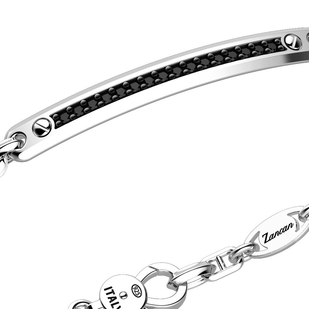 Zancan Bracciale Zancan In Argento Con Targa E Pietre Nere