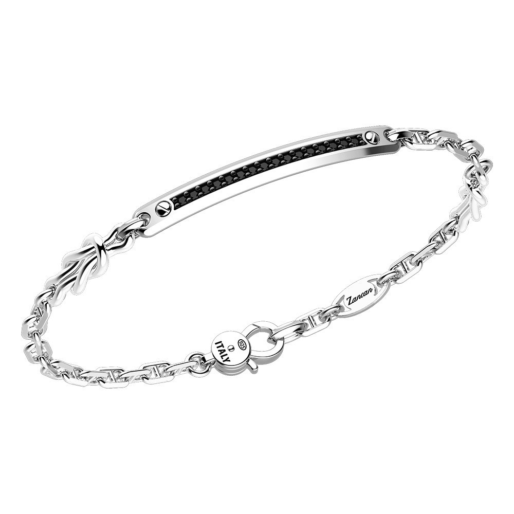 Zancan Bracciale Zancan in argento con targa e pietre nere