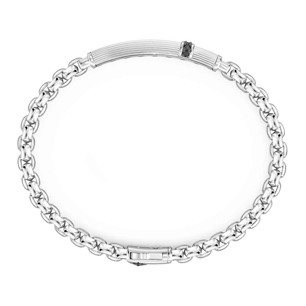 Zancan Bracciale Zancan In Argento Con Targa E Pietre Nere