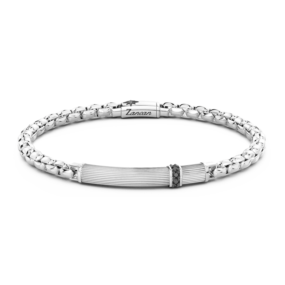 Zancan Bracciale Zancan in argento con targa e pietre nere