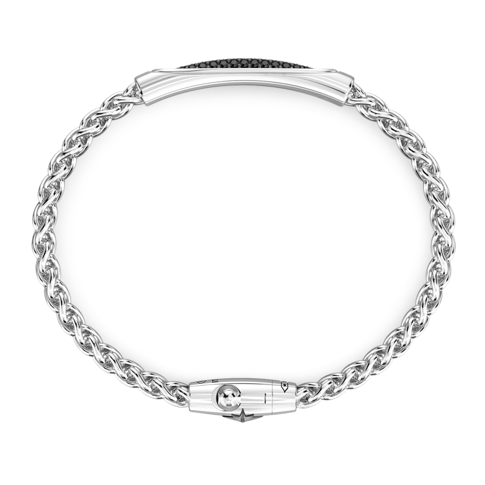 Zancan Bracciale Zancan In Argento Con Targa E Pietre Nere