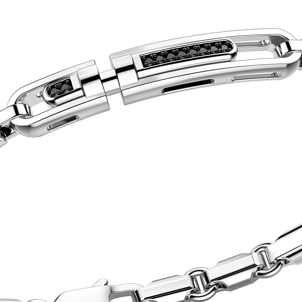 Zancan Bracciale Zancan In Argento Con Targa E Pietre Nere