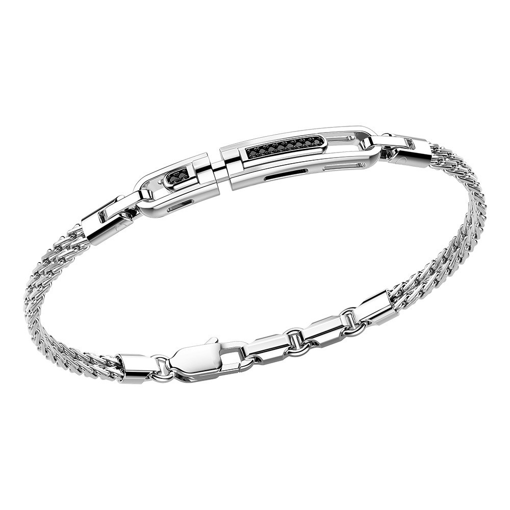 Zancan Bracciale Zancan in argento con targa e pietre nere