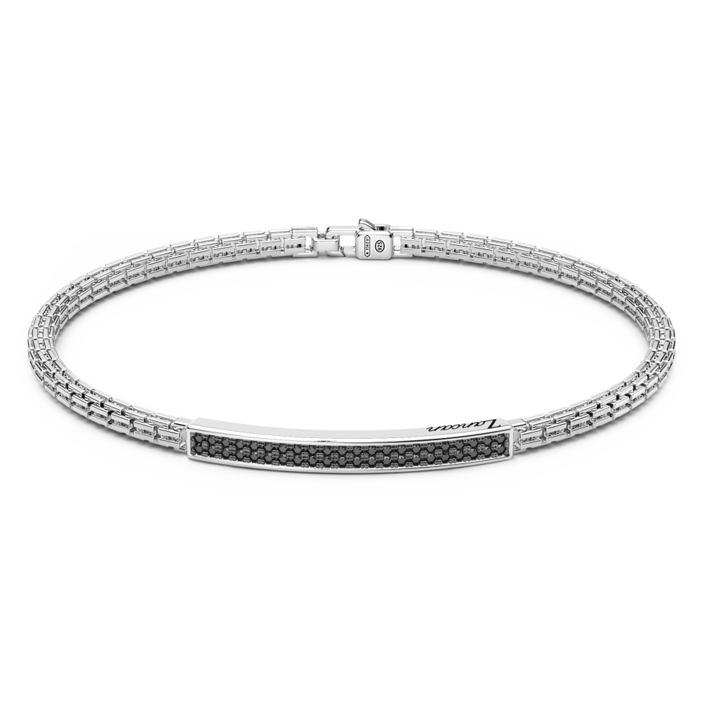 Zancan Bracciale Zancan in argento con targa e pietre nere