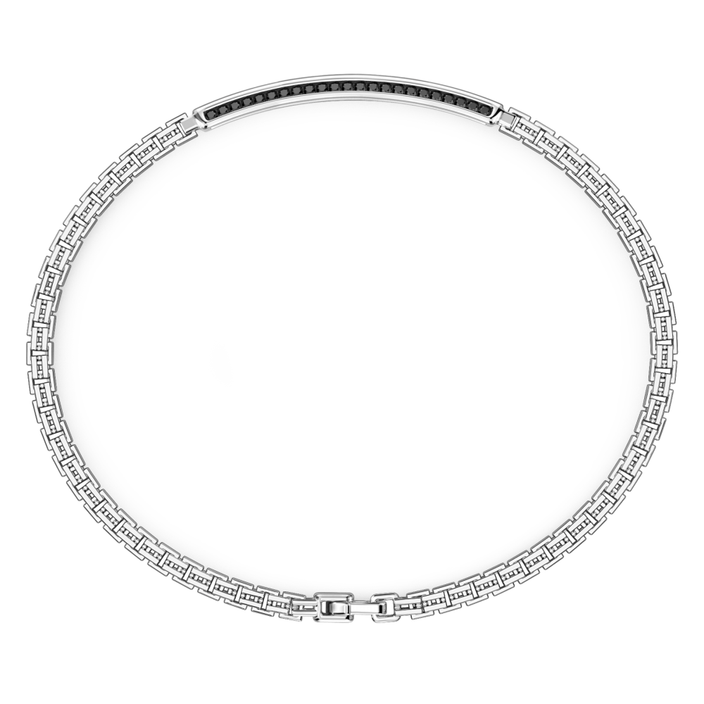 Zancan Bracciale Zancan In Argento Con Targa E Pietre Nere