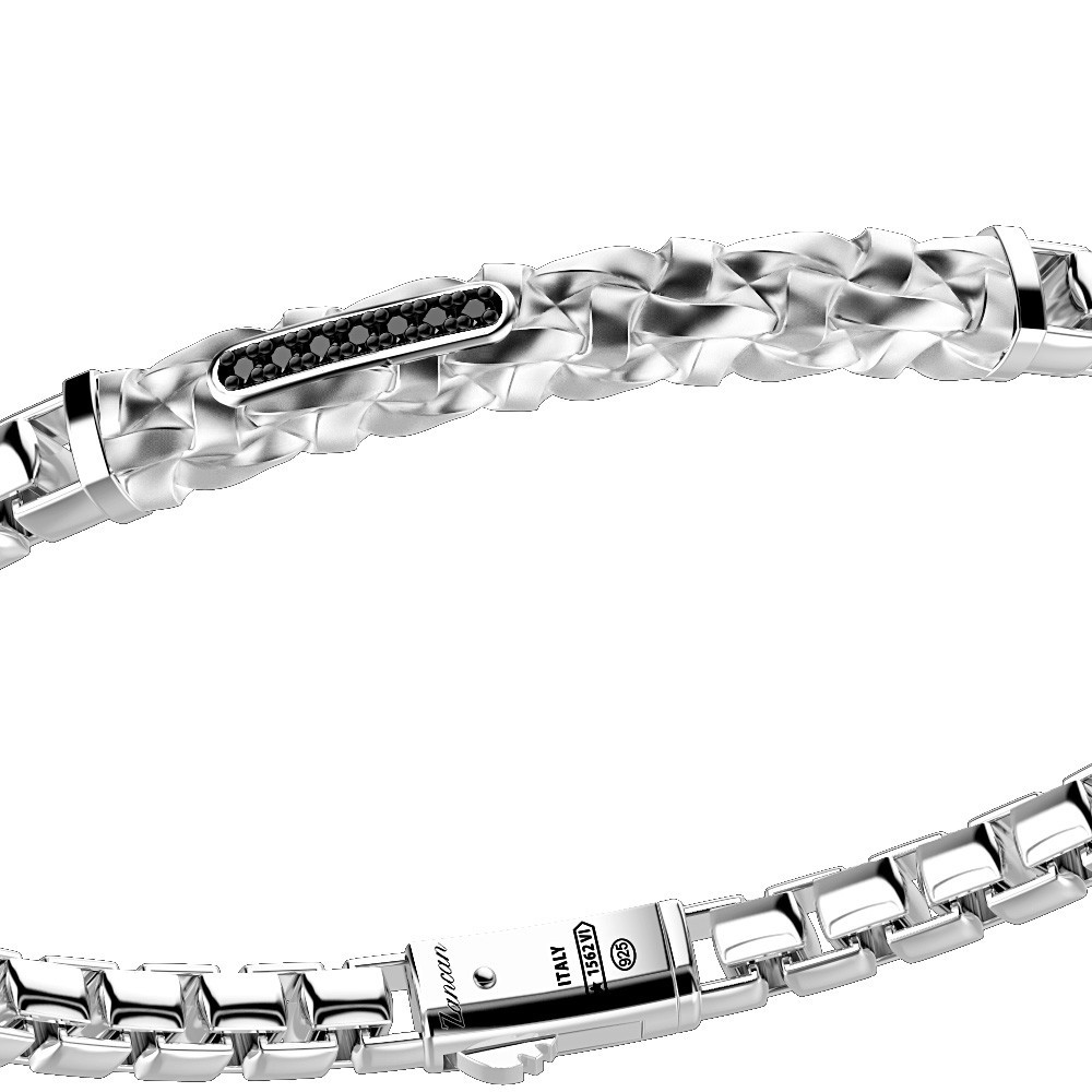 Zancan Bracciale Zancan In Argento Con Targa E Pietre Nere