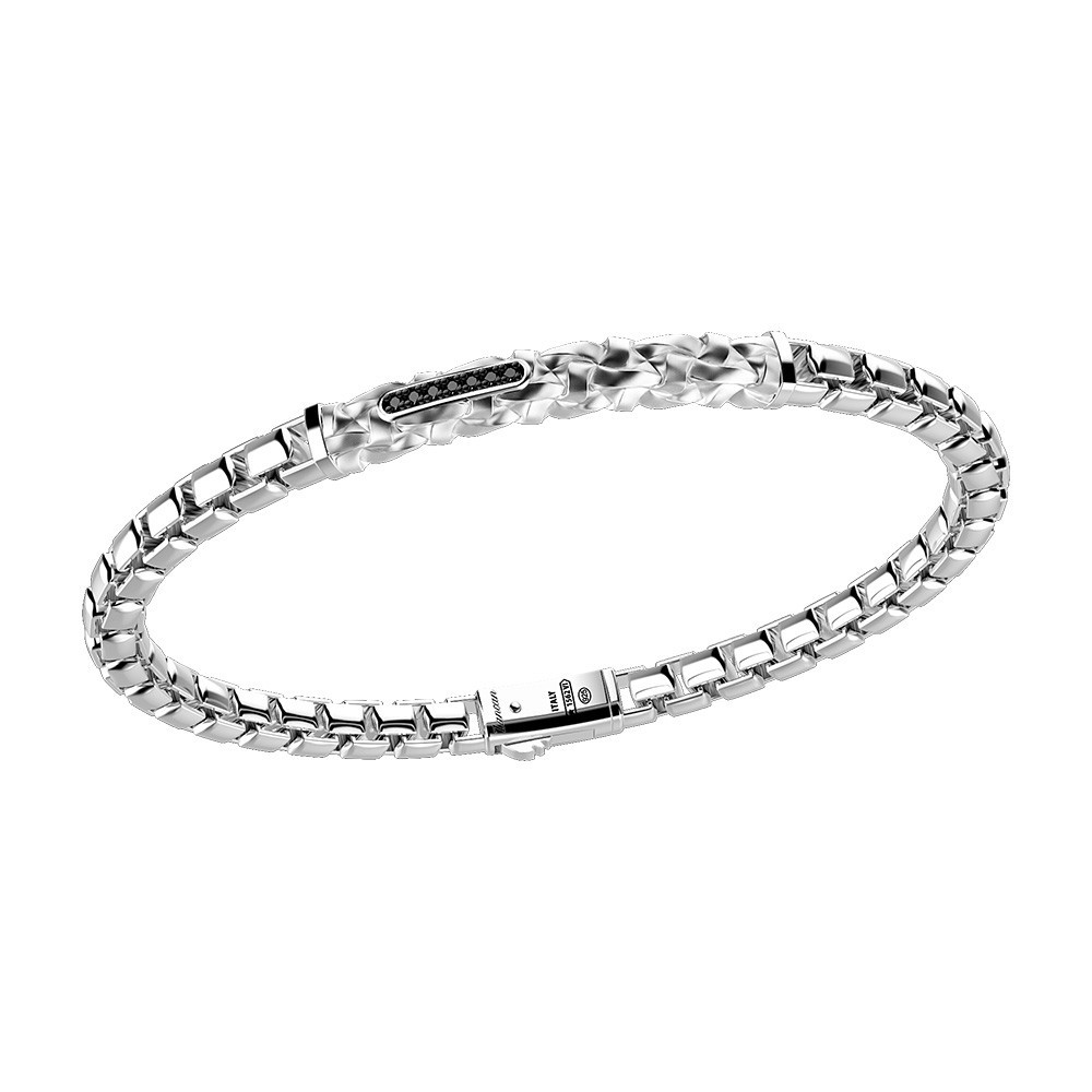 Zancan Bracciale Zancan in argento con targa e pietre nere