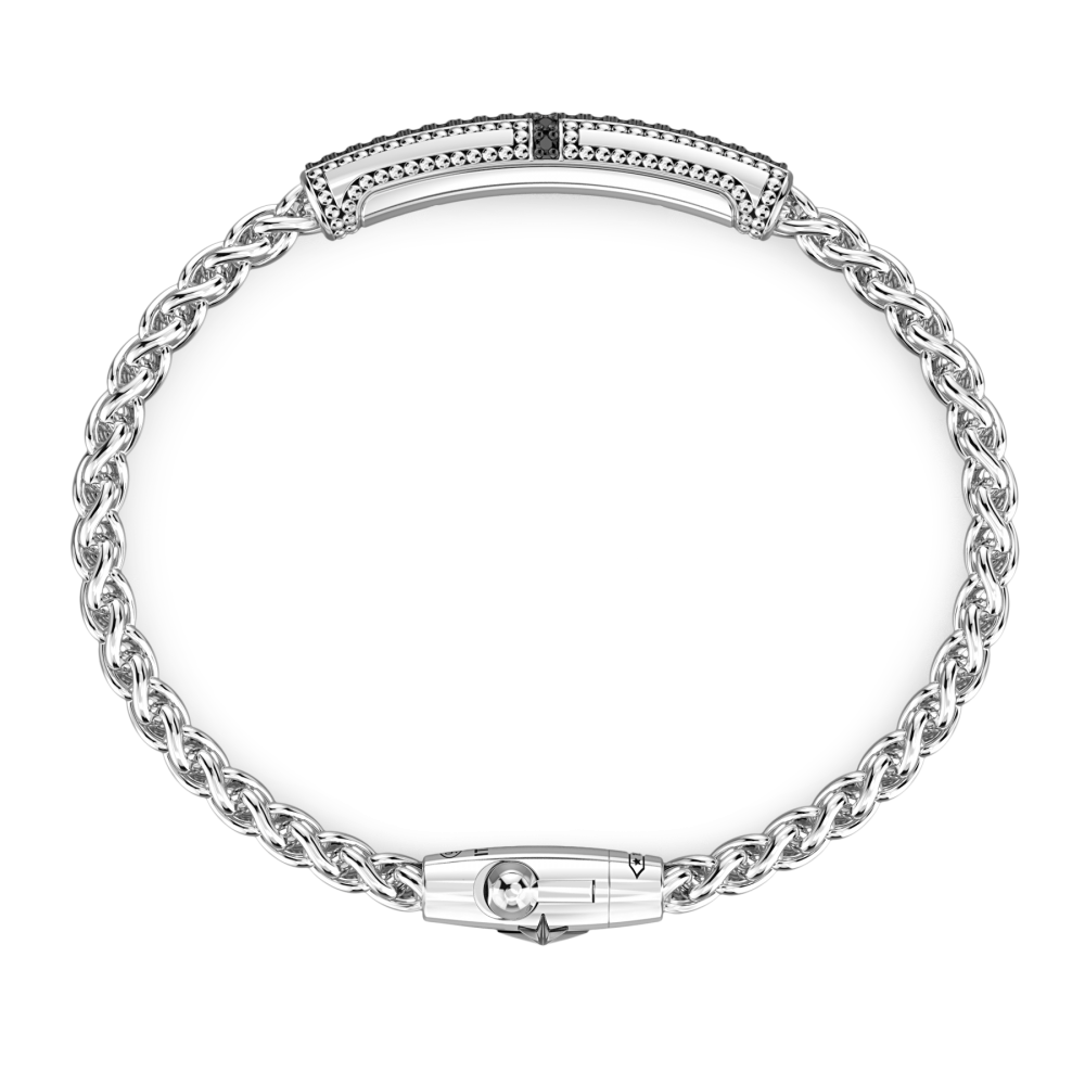 Zancan Bracciale Zancan In Argento Con Targa E Pietre Nere