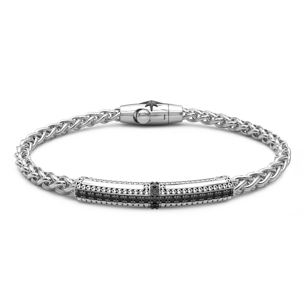 Zancan Bracciale Zancan in argento con targa e pietre nere