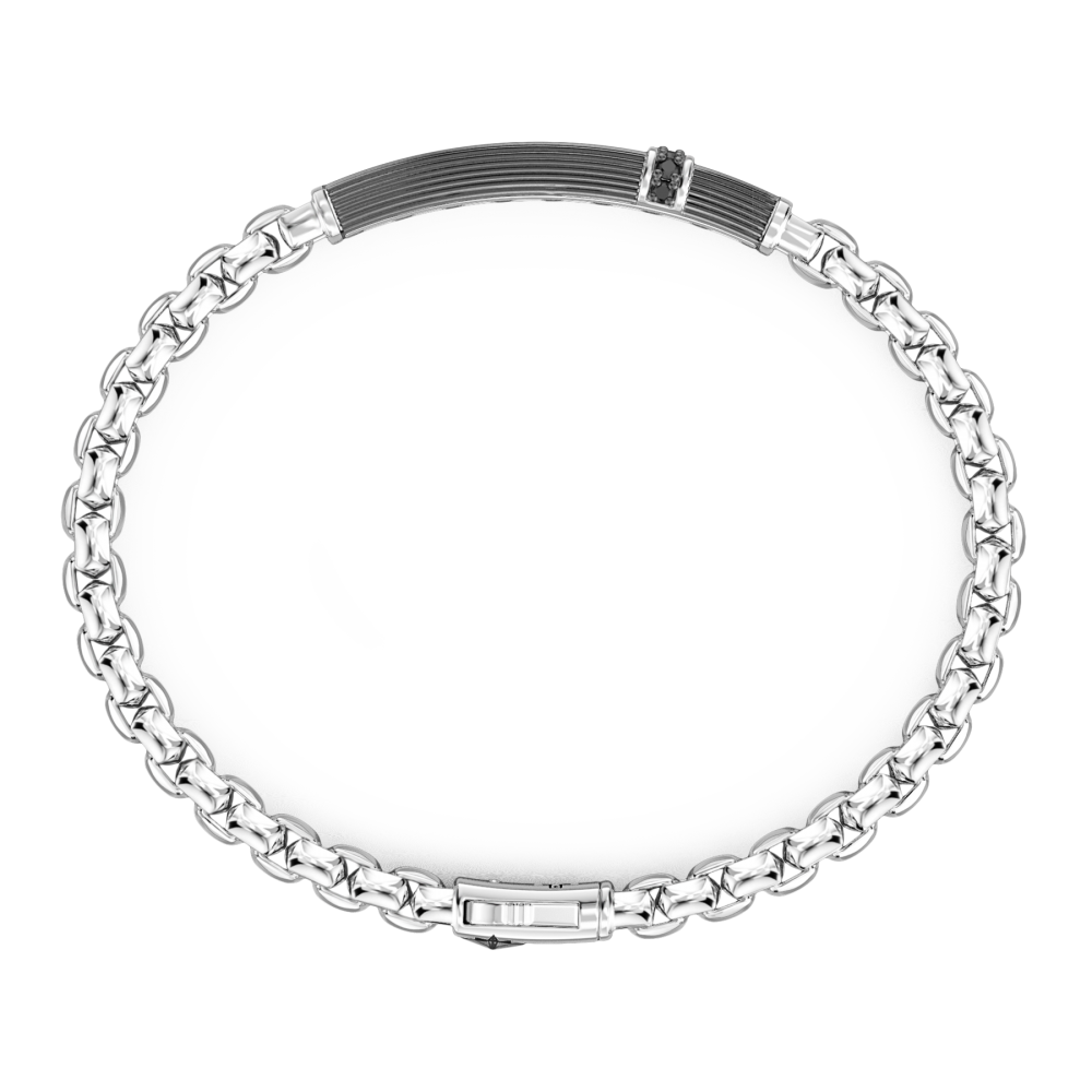 Zancan Bracciale Zancan In Argento Con Targa E Pietre Nere