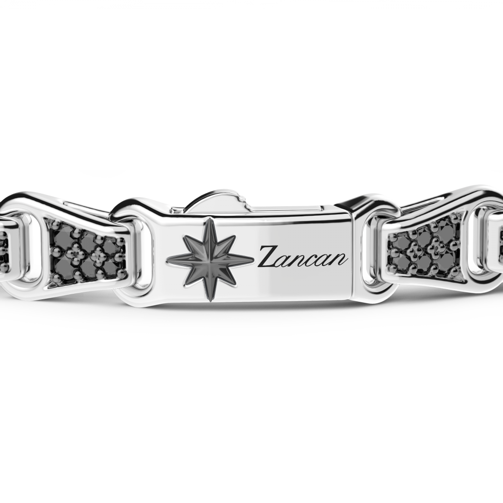 Zancan Bracciale Zancan In Argento Con Targa E Pietre Nere