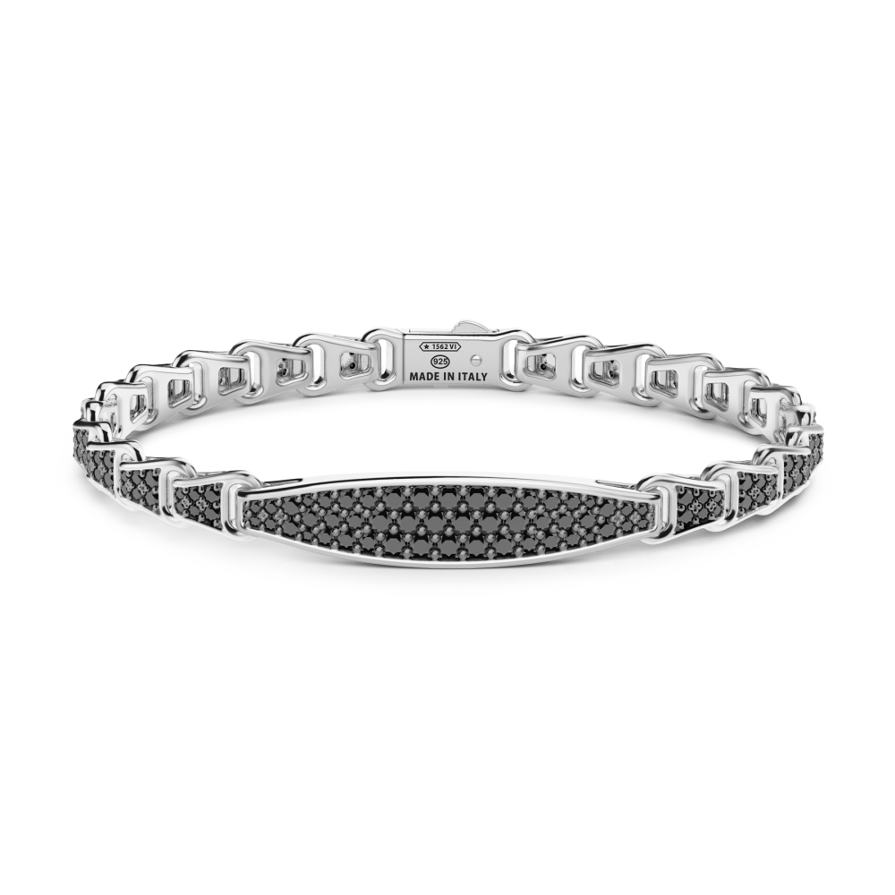 Zancan Bracciale Zancan in argento con targa e pietre nere