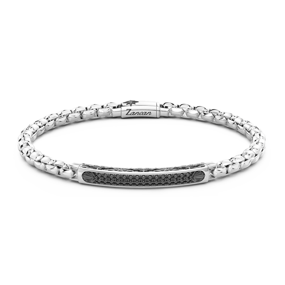 Zancan Bracciale Zancan in argento con targa e pietre nere
