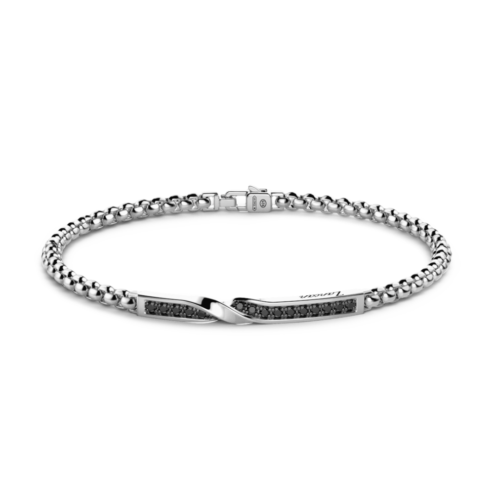 Zancan Bracciale Zancan in argento con targa e pietre nere